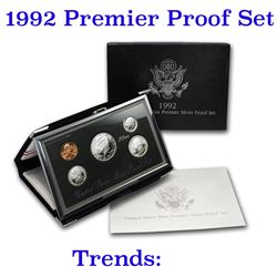 1992 United States Mint Premier Silver Proof Set in Display case 5 coins