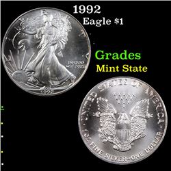 1992 Silver Eagle Dollar $1 Grades Mint State