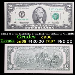 2003A $2 Green Seal Dallas Green Seal Federal Reserve Note (FRN) Grades Gem++ CU