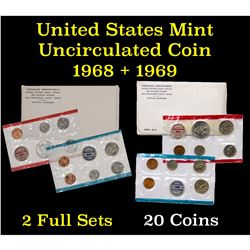 1968 & 1969 United States Mint Uncurculated Coin Sets In Original Government Packaging 20 coins