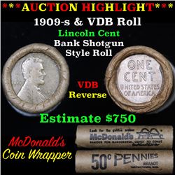 Lincoln Wheat cent 1c orig roll, 1909-s end, VDB other end