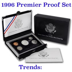 1996 United States Mint Premier Silver Proof Set in Display case 5 coins