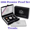 Image 1 : 1996 United States Mint Premier Silver Proof Set in Display case 5 coins