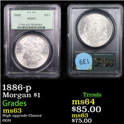 PCGS 1886-p Morgan Dollar $1 Graded ms63 By PCGS