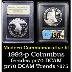 Proof ***Auction Highlight*** 1992-P Columbus Modern Commem Dollar $1 Graded GEM++ Proof Deep Cameo 