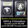 Image 1 : Proof ***Auction Highlight*** 1992-P Columbus Modern Commem Dollar $1 Graded GEM++ Proof Deep Cameo 