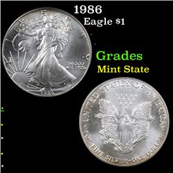 1986 Silver Eagle Dollar $1 Grades Mint State