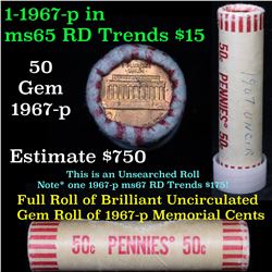 ***Auction Highlight***  Full 1c orig shotgun roll, 1967-p Lincoln Cents (fc)