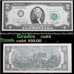 Series 1976 $2 Green Seal Dallas Green Seal Federal Reserve Note (FRN) Grades Choice CU