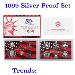 1999 United States Silver Proof Set  about 1 1/2 ounces of pure silver KEY TO THE SERIES!!