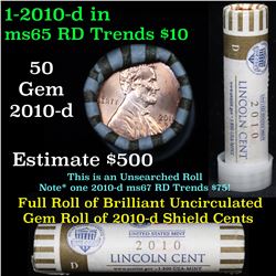 ***Auction Highlight***  Full 1c orig shotgun roll, 2010-d Union Shield Lincoln Cent Roll United Sta