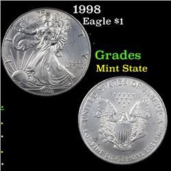 1998 Silver Eagle Dollar $1 Grades Mint State