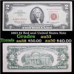 1963 $2 Red seal United States Note Grades Select AU