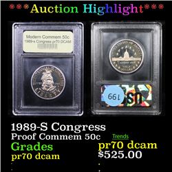 Proof ***Auction Highlight*** 1989-S Congress Modern Commem Half Dollar 50c Graded GEM++ Proof Deep 