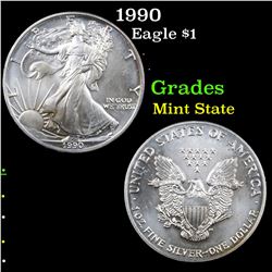 1990 Silver Eagle Dollar $1 Grades Mint State