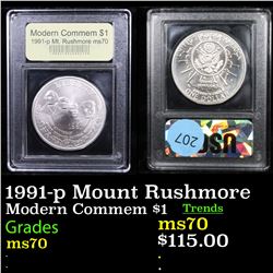 1991-p Mount Rushmore Modern Commem Dollar $1 Graded ms70, Perfection By USCG