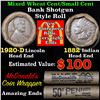 Image 1 : Mixed small cents 1c orig shotgun roll, 1920-d Wheat Cent, 1882 Indian Cent other end, McDonalds Wra
