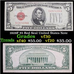 1928F $5 Red Seal United States Note Grades vf++