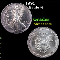 1991 Silver Eagle Dollar $1 Grades Mint State