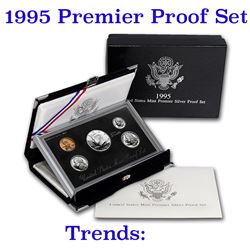 1995 United States Mint Premier Silver Proof Set in Display case 5 coins