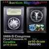 Image 1 : Proof ***Auction Highlight*** 1989-S Congress Modern Commem Dollar $1 Graded GEM++ Proof Deep Cameo 