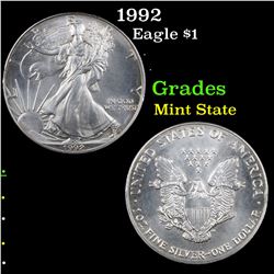1992 Silver Eagle Dollar $1 Grades Mint State