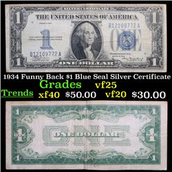 1934 Funny Back $1 Blue Seal Silver Certificate Grades vf+