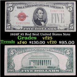 1928F $5 Red Seal United States Note Grades vf+