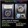 Image 1 : Proof ***Auction Highlight*** 1991-1995-P WWII Modern Commem Half Dollar 50c Graded GEM++ Proof Deep