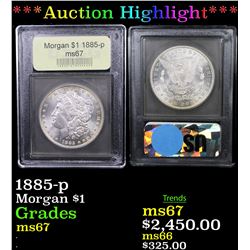 ***Auction Highlight*** 1885-p Morgan Dollar $1 Graded GEM++ Unc By USCG (fc)