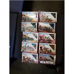 10 BOXES OF 1:72 SCALE WW2 SOLDIER MODELS, FRENCH, GERMAN, JAPANESE, AFRIKA CORPS, RUSSIAN AND MUSLI