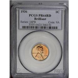 1936 1C Type Two--Brilliant Finish PR64 Red PCGS. Full 