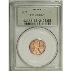 1953 1C PR66 Deep Cameo PCGS. A frosted cameo Lincoln 
