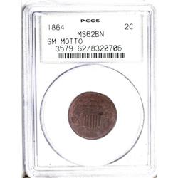 1864 2C Small Motto MS62 Brown PCGS. This piece''s ori 