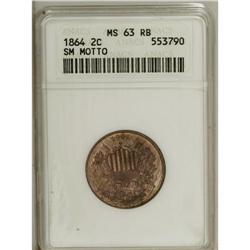 1864 2C Small Motto MS63 Red and Brown ANACS. Mostly p 