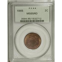 1865 2C MS65 Red PCGS. Plain 5. This lustrous straw-go 