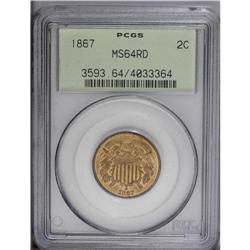 1867 2C MS64 Red PCGS. Boldly struck with vivid orange 