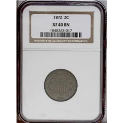 1872 2C XF40 NGC. Nicely struck for this issue with li 