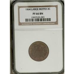 1864 2C Large Motto PR66 Brown NGC. Pleasing tobacco-b 