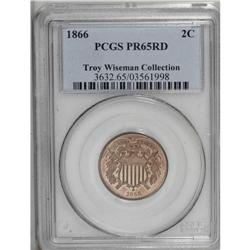 1866 2C PR65 Red PCGS. Crisp copper color with splashe 