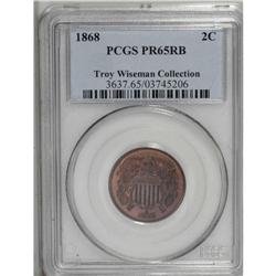 1868 2C PR65 Red and Brown PCGS. A mix of crimson, ora 