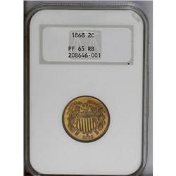 1868 2C PR65 Red and Brown NGC. The vibrant copper-ora 