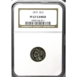 1879 3CN PR67 Cameo NGC. After the proof-only years of 