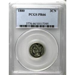 1880 3CN PR66 PCGS. A mintage of 3955 proofs ensures t 