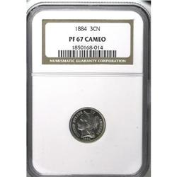 1884 3CN PR67 Cameo NGC. With 3,942 proofs struck, qui 