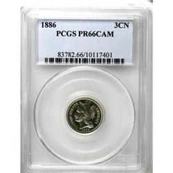 1886 3CN PR66 Cameo PCGS. Only proofs are believed to 