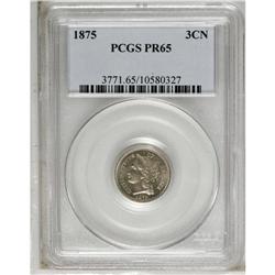1875 3CN PR65 PCGS. Pale gold and rose accents the ste 