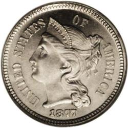 1877 3CN PR66 NGC. A lovely example of this scarce, pr 