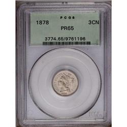 1878 3CN PR65 PCGS. A razor-sharp, gently toned, and u 