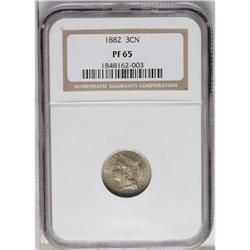 1882 3CN PR65 NGC. Champagne-gray tinting and razor-sh 
